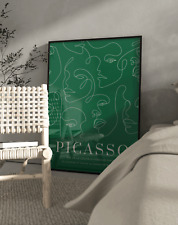 Emerald green Picasso line art poster/ abstract home decor/ trendy wall art