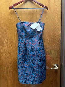 Women NWT "Anthropologies spaghetti strap embroider teal/dark red dress. Size 4 - Picture 1 of 2