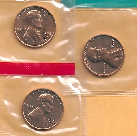 1972-P,D&S UNCIRCULATED LINCOLN MEMORIAL CENT IN MINT SET CELLO (3 COINS) Cover