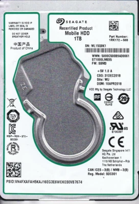 ST1000LM035 p/n: 1RK172-568 s/n: WL1 f/w: SBM3 WU APR 2018 1TB 2.5" 5726 - Image 1 of 2