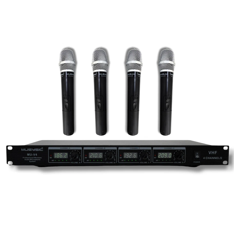 MUSYSIC Professional 4 Channel VHF Handheld Wireless Microphone System MU-V4-HH - Image 1 of 4