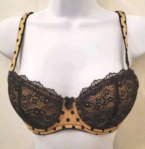 B.Tempt'd La Parisienne Padded Balconette  Bra 36B Black Lace Polka Dots 958191 - Picture 1 of 10