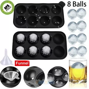 Round Ice Cube Ball Maker Tray Silicone Sphere Mold Bar Whiskey Cocktails Funnel - Picture 1 of 20