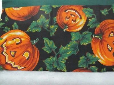 Fabric Red Rooster Runner Grinning Jack-O-Lanterns 25" x 11" Bright Orange $2.25 - Image 1 of 2