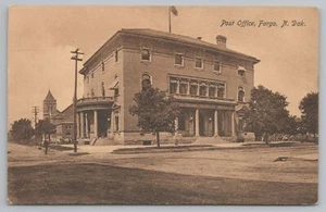 Fargo North Dakota~Old Post Office~Rounded Entry W/Columns~Dirt Rd~Sepia~c1910 - Picture 1 of 2