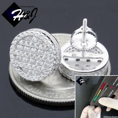 MEN SOLID 925 STERLING SILVER BLING MOISSANITE 11MM 3D ROUND STUD EARRING*ME281 - Image 1 of 4