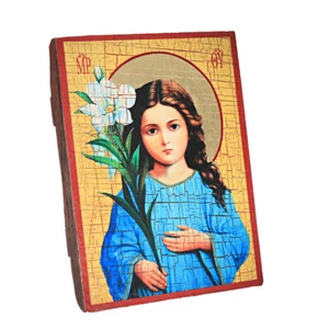 Triletstvujushhaja Gottesmutter, Christliche Holz Ikone 16x12,5 Handarbeit 37025 - Picture 1 of 2