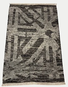 Wool Rug 60X90 Gray Black Modern Gloss Hand-Knotted Wool Viscose R139 - Picture 1 of 10