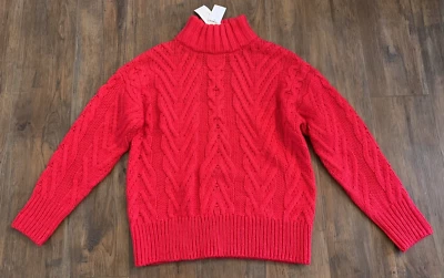 Suéter grueso de cuello alto tejido con cable de lana de alpaca French Connection rosa rojo talla M Foto 1 de 4