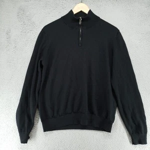 Bloomingdales Mens Store 100% Merino Wool L Black 1/4 Zip Mock Neck Sweater - Picture 1 of 14