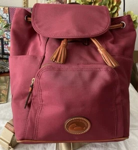 Dooney Bourke Cranberry Plum Large Murphy Backpack Italian Nylon Pockets - Picture 1 of 18
