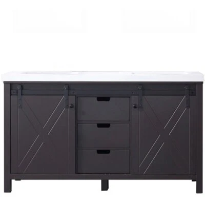 Tocador doble con fregaderos Lexora Home Marsyas 60" de cuarzo en marrón Foto 1 de 4