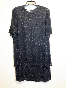 Brilliante by J.A. Vintage Beaded Top Short Sleeve Long Dress Size 3X Chiffon - Picture 1 of 9