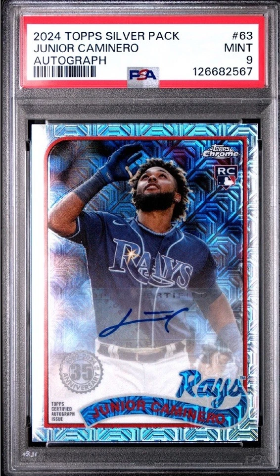 2024 Topps Silver Pack Junior Caminero #63 Rookie Autograph Rays PSA 9 Mint B1 - image 1 of 1