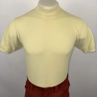 Vintage 60s Mock Neck Shirt Mens Medium Beatnik Hippy MCM Ban-Lon Nylon Stretch - Image 1 of 4