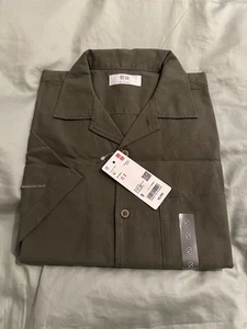 UNIQLO MENS SHORT SLEEVED SHIRT LINEN COTTON BLEND SMALL S JAPAN OPEN COLLAR NEW - Picture 1 of 5