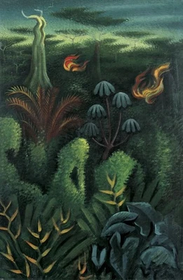 Miguel Covarrubias : Jungle Scene : Tropical Modernist Painting 1940 - Image 1 of 2