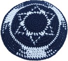 Dark Blue/White with Star of David17cm DMC 100% Knitted Cotton Kippah Jewish
