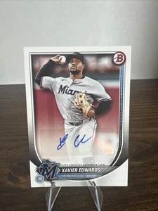 Autografo veterano Xavier Edwards 2025 Bowman #PRV-XE Miami Marlins Auto - Foto 1 di 7