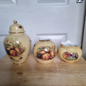 Ansley Orchard Gold Ginger Jar And Lid And 2 Other Pieces Excellent Condition - Picture 1 of 5