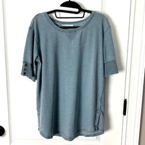 Jane + Delancey Tunic Top Womens Size M Blue Pullover Vintage Look Short Sleeve - Picture 1 of 7