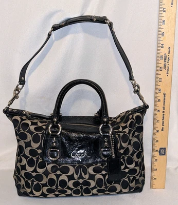 Coach Ashley Signature Sateen Satchel Handbag Shoulder Bag Black/Tan F15443 Y2K - Image 1 of 4