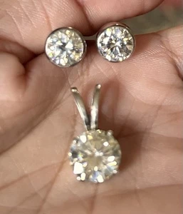 LAB CREATED DIAMOND EARRINGS AND PENDANT SET .925 - Picture 1 of 5