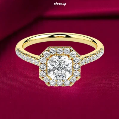 Anillo de boda de diamantes cultivados en laboratorio certificado IGI 1,30 quilates corte cojín oro amarillo de 18 quilates Foto 1 de 4