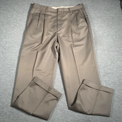 Pantalones Haggar Para Hombres 38x34 Marrón Microfibra Vestido Plisado Sin Arrugas Micro Vestido Foto 1 de 4