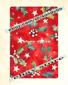 Letrero de hojalata con patrón de estrellas de acebo estampado rojo de Navidad - Imagen 1 de 4