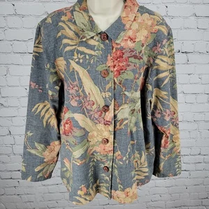 VTG Coldwater Creek Blue Floral 100% Cotton Lightweight Jacket USA Made Size XL - Picture 1 of 17