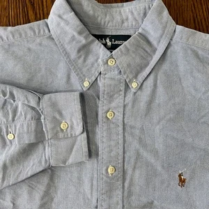 Polo Ralph Lauren Yarmouth Oxford Shirt Mens 17-34 Blue Flesh Pony Cotton Preppy - Picture 1 of 7
