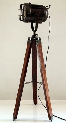 Unique Wooden Tripod Searchlight Antique Nautical Home Decorative Floor Lamp - Image 1 of 4