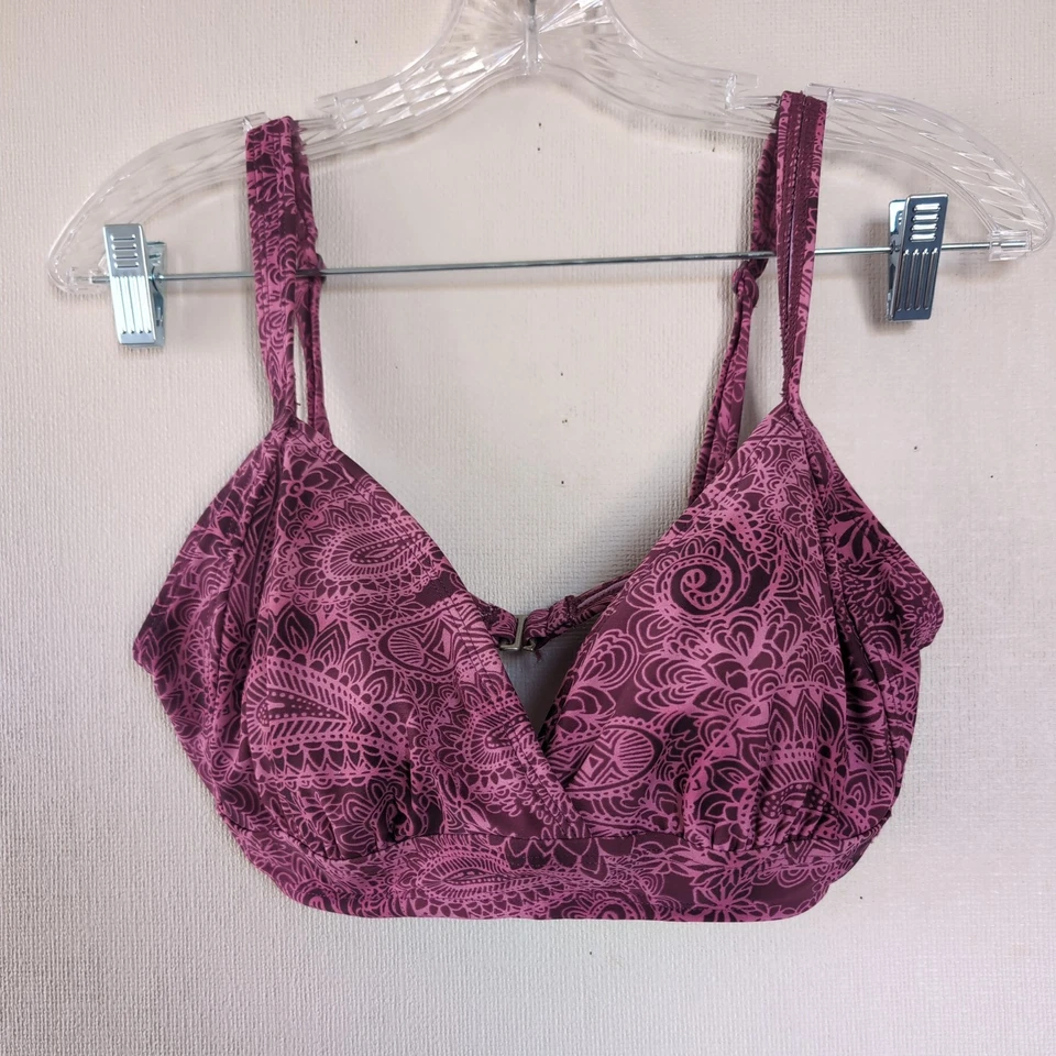 Athleta Bikini Top Womens 34DDD Pink Purple Paisley Floral Underwire Swimwear  - Image 1 of 4