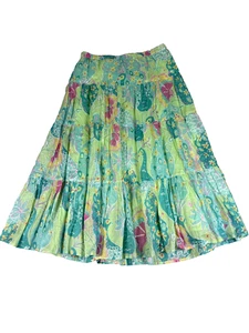 Lilly Pulitzer Skirt Womens Small Green Multi Peacock Floral Tiered Maxi Cotton - Picture 1 of 10