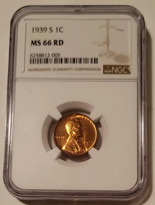 1939 S Lincoln Wheat Cent MS66 RED NGC - Image 1 of 4