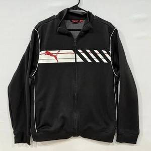 Puma Track Jacket Uomo M Nero Full Zip Rosso Logo Riga Atletica - Foto 1 di 5