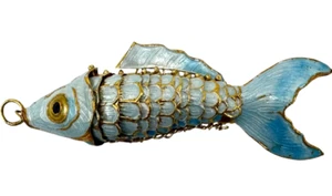 Vintage Gelenk Koi Fisch Anhänger Charm Schmuck Halskette Blau - Bild 1 von 13