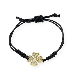 Pulsera con Diamantes Diseño de Trébol Grande Oro con Cierre Ajustable Macramé - Imagen 1 de 24