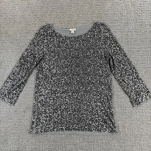 J Crew Shirt Medium M Grey Sequins Silver 100% Cotton 3/4 Sleeve Top Womens - Picture 1 of 12
