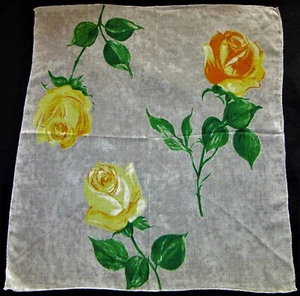 Vintage Hankie LOVELY Rose Floral Gray Backdrop Hand Rolled Beauty! - Picture 1 of 3