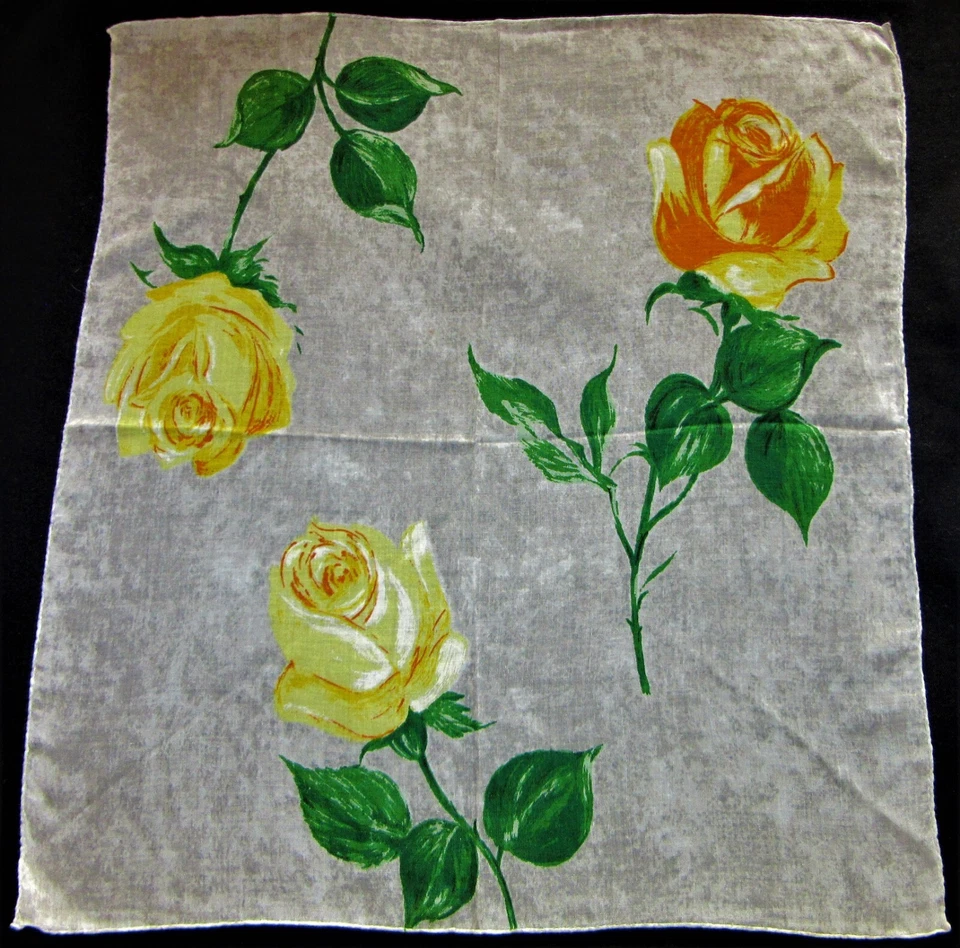 Vintage Hankie HERMOSO Rosa Floral Gris Telón de Fondo Enrollado a Mano ¡Belleza! Foto 1 de 3