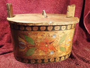 ANTIQUE 1800-s WELL DECORATED BENT WOOD BOX with LID FOLK ART SWEDEN SWEDISH - Picture 1 of 17