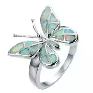 Butterfly Ring Silver White Fire Opal Wedding Women Jewelry Rings Size 5-11 - Picture 1 of 2
