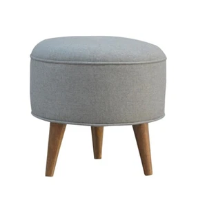 Grey Tweed Round Wooden Footstool 45x45x45cm Mango Wood Small - Picture 1 of 3