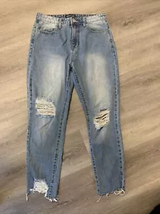 Momokrom Light Blue Distresses Denim Jeans. Ladies Size UK 10 - FREE UK POSTAGE - Picture 1 of 8