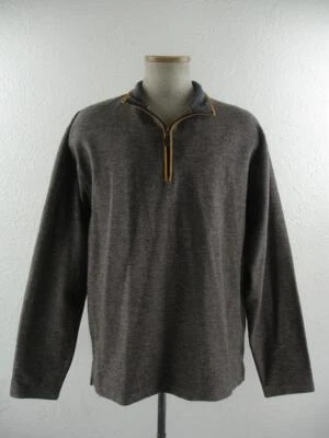 Suéter ORVIS Para Hombre Talla L Cuarto 1/4 Cremallera Cuero Codos Borde Pullover Marrón Tejido Foto 1 de 4