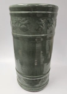 Antik Zanesville Keramik glasiert grün Kunst & Handwerk Regenschirm Stick Ständer Glas - Bild 1 von 19