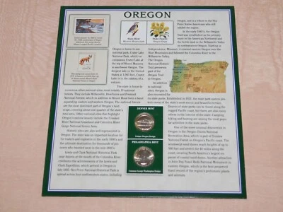 AMERICA THE BEAUTIFUL 10" X 9"  2 STATE QUARTERS 2010 & STAMPS DISPLAY OREGON - Image 1 of 4