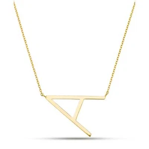 14k Gelbgold seitlicher Anfangsbuchstabe Halskette Anhänger - Bild 1 von 8